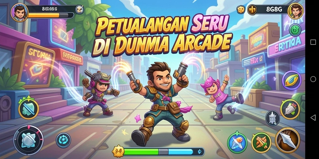 Screenshot gameplay seru dari 8G8G menunjukkan aksi arcade yang dinamis.
