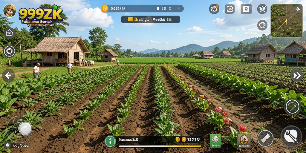 Screenshot gameplay 999ZK yang menampilkan kegiatan bertani yang seru.