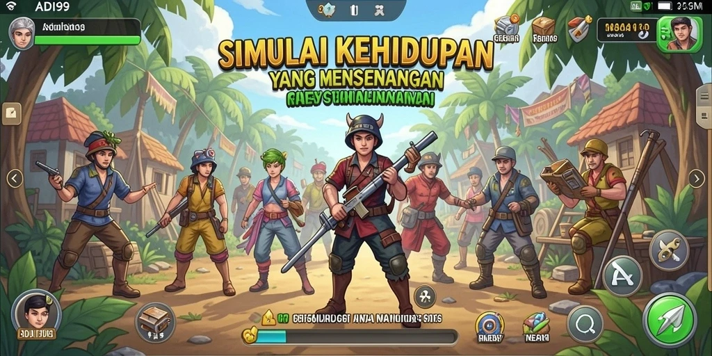Screenshot gameplay ADI99 yang menggambarkan interaksi sosial dalam simulasi kehidupan.