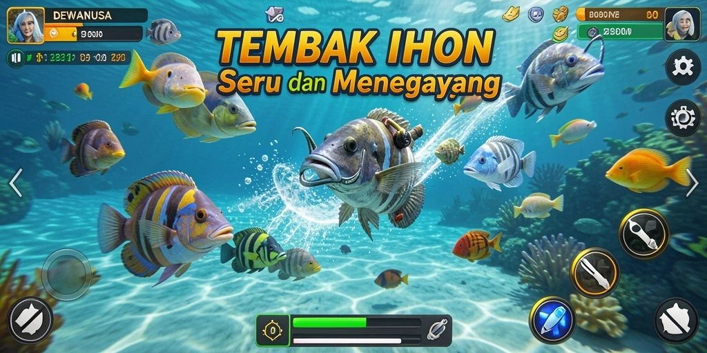 Screenshot gameplay DEWANUSA yang menampilkan aksi Tembak Ikan.