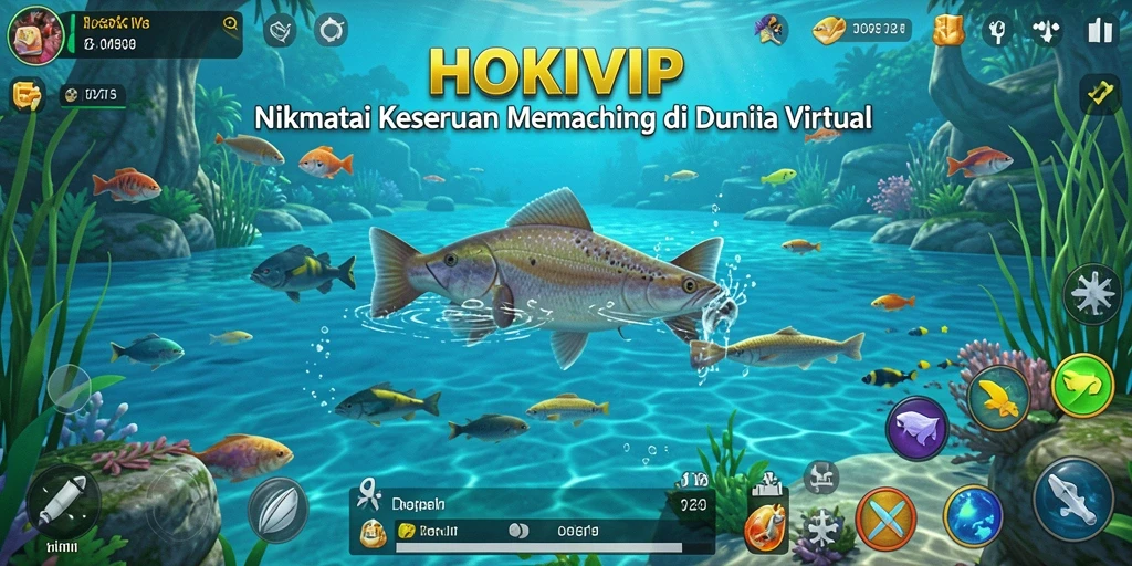 Screenshot HOKIVIP menampilkan pemain yang sedang memancing di laut yang indah.