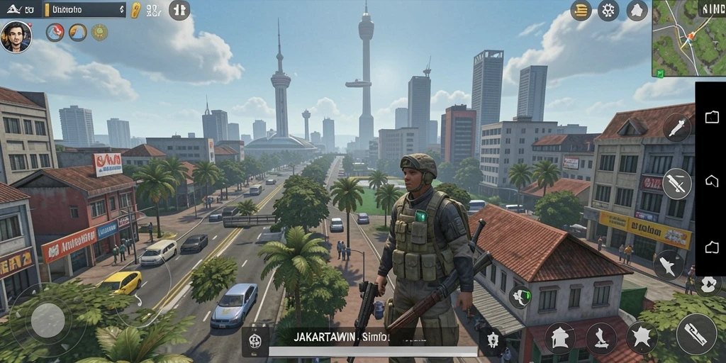 Tampilan gameplay JAKARTAWIN yang penuh warna dan dinamis.