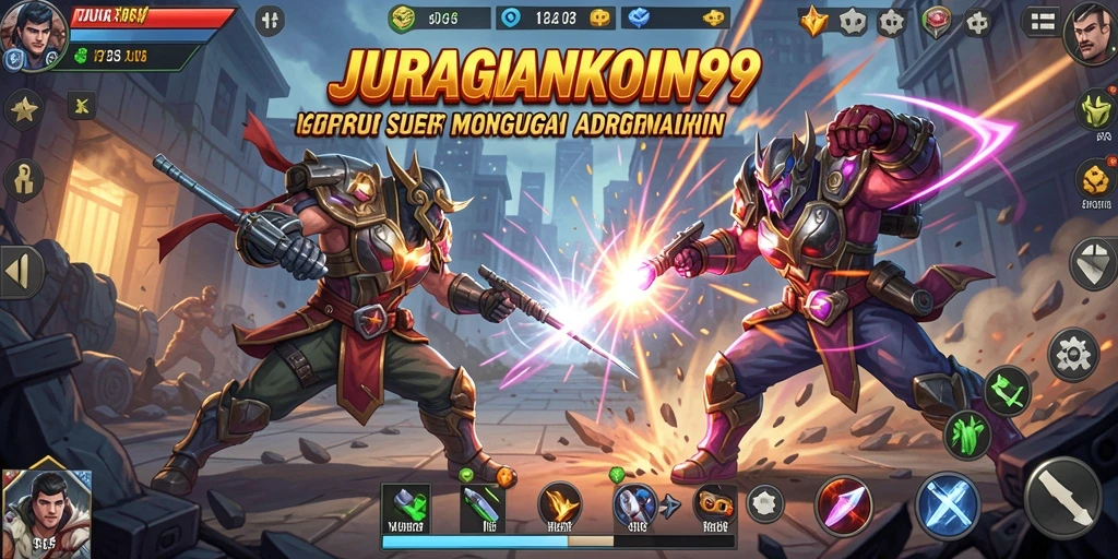 Screenshot JURAGANKOIN99 menampilkan pertarungan seru antar karakter.
