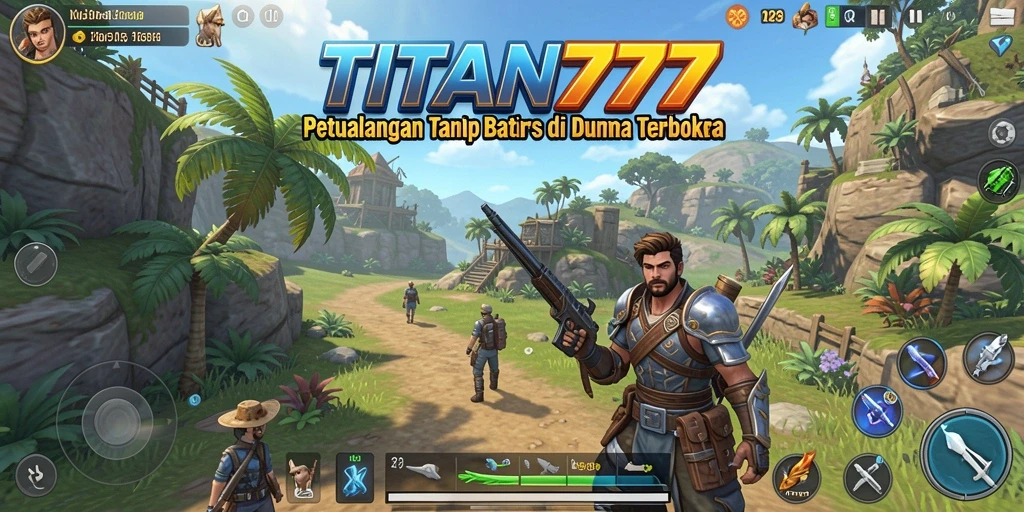 Screenshot gameplay dari TITAN777 menampilkan eksplorasi dunia yang luas.